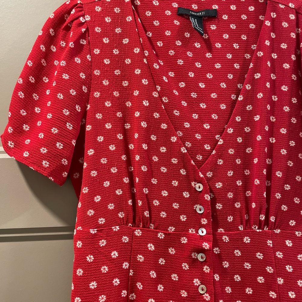 Red and white floral dress